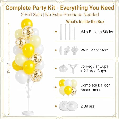 Hiins Pastel Yellow Balloons Tree Kit With Base,Pole for Party Decor - Image 2