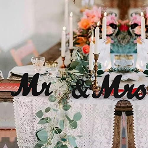VIOPVERY Wooden Mr & Mrs Wedding Sign with Just Married Banner,Black - Image 3