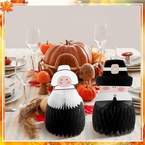 Fourluoo 6 Pcs Fall Pilgrim Honeycomb Centerpiece, Thanksgiving Table Decor - Image 2