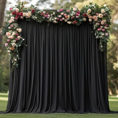 Wrinkle Free Black Backdrop Curtains for Parties, Polyester Photo Backdrop Drapes 2 Panels 5x8ft for Weddings Birthday Photography Background Parties Halloween Decor, 10ft x 8ft by ENJOYYOURPARTY