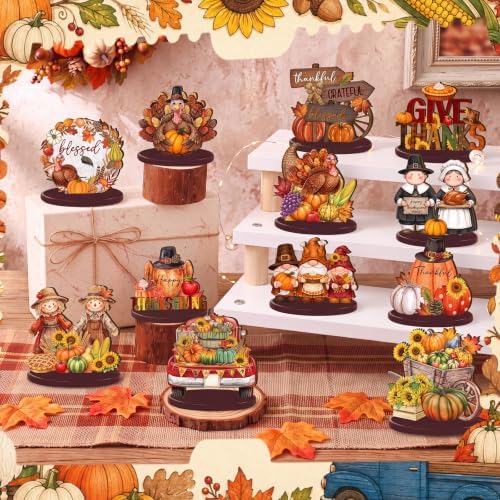 Wesiti 12 Pcs Thanksgiving Turkey Table Decoration, Wooden Fall Centerpiece - Image 2
