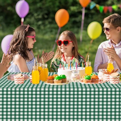 12Pack Dark Green Plastic Checkered Tablecloth, Premium Decorative Disposable Green Gingham Plaid Table Cloths for Parties, Rectangle Party Table Cover for Picnic Farm Birthday Wedding, 54x108 Inch - Image 7