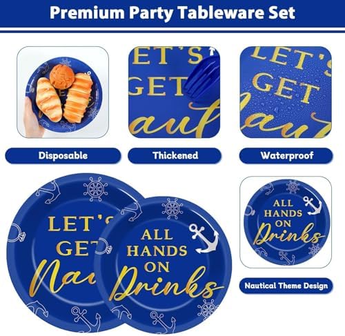 96 Pcs Nautical Bachelorette Party Plates and Napkins for Let's Get Nauti Yacht Party Supplies Nautical Sailor Themed Paper Dessert Plates Bridal Shower Tableware Set for 24 Guests Party Decorations - Image 3