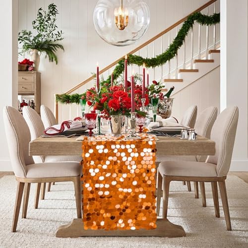 VHH Sequin Table Runner 12 x 108 inches Orange Table Runner, Glitter Runner for Party Wedding Birthday, Party Spring Easter Rustic, Birthday Supplies Decorations (1 Pack). - Image 2