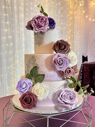 FACINOC Roses Artificial Flowers Purple Fake Flower with Stems Bulk Box Set - Image 5