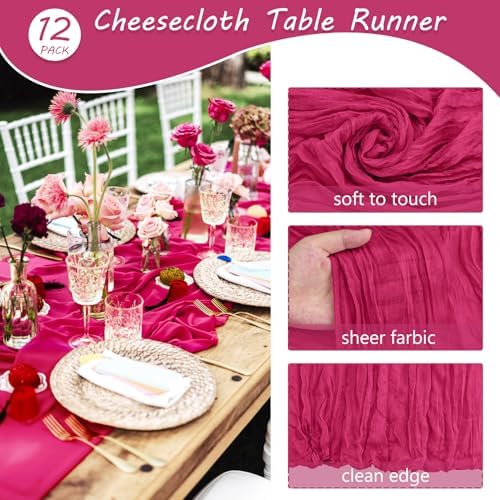 35x120 Inch Hot Pink Cheesecloth Table Runner Bachelorette Party Decor - Image 4