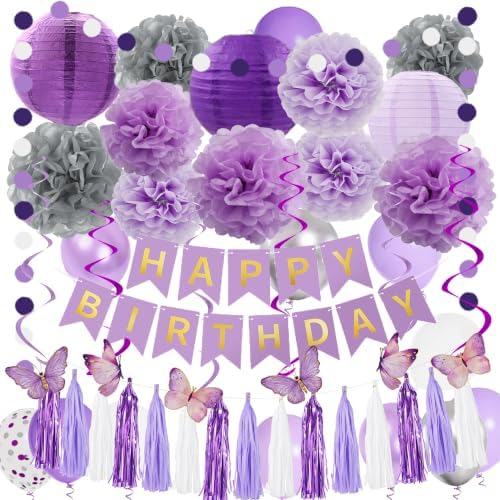 72Pcs Lavender Purple Birthday Party Decorations for Girls Women by OuddyParty