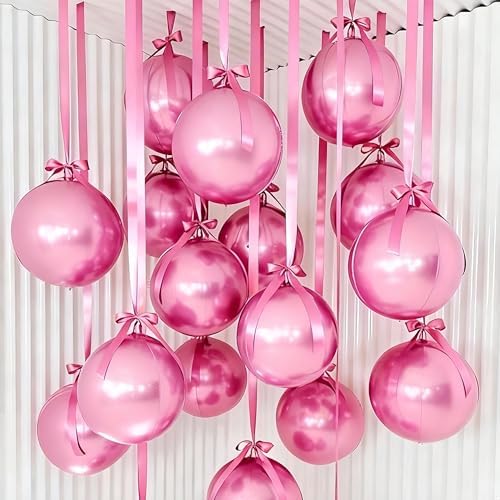 12PCS Metallic Pink Round Foil Balloons 22" 15" 10" Large Pink Balloons - Image 3