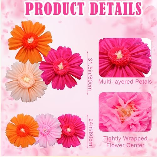 Giegxin 6 Pcs 31.5", 24" Orange Giant Paper Flower Large Tissue Pom Pom - Image 3