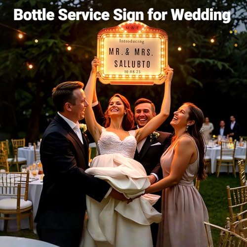Large Wedding Bottle Service Sign, Personalized Wedding Entrance Props Led Marquee Sign for Reception, 22IN Custom Waterproof Light up Marquee Sign for Bridal Engagement Anniversary Nightclub Gift (Warm White 10) - Image 3
