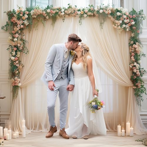 20ft X 10ft Champagne Tulle Backdrop Curtain for Parites, Sheer Backdrop Curtains Fabric Drapes for Wedding Ceremony Arch Party Stage Decorations - Image 3
