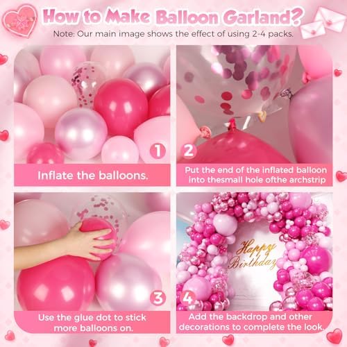 Pink Balloons Garland Arch Kit 170pcs, Hot Pink Metallic Pink Shades of Pink Valentine's Day Balloons for Birthday Wedding Princess Theme Engagements Baby Shower Party Decorations - Image 3