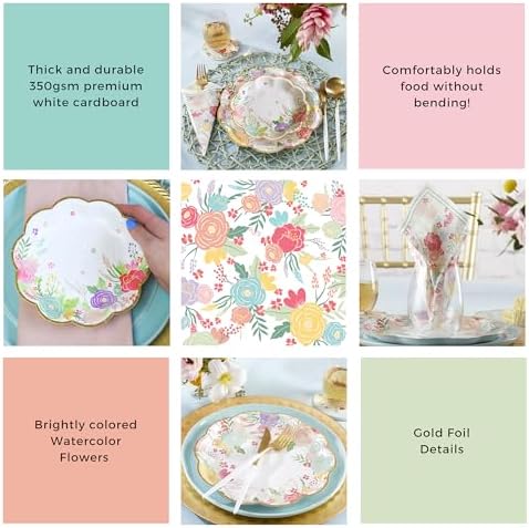 Kate Aspen Garden Blooms 62pc Paper Plates Napkins, 16pcs 7 inch & 16pcs 9 inch Heavy Duty Disposable Party Plates, 30pcs 6.5 inch Durable Paper Napkins for Bridal Shower, Baby Shower, Wedding Party - Image 5