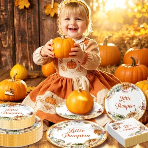 180Pcs Little Pumpkin Baby Shower Plates and Napkins Set,Serves 60 - Image 5