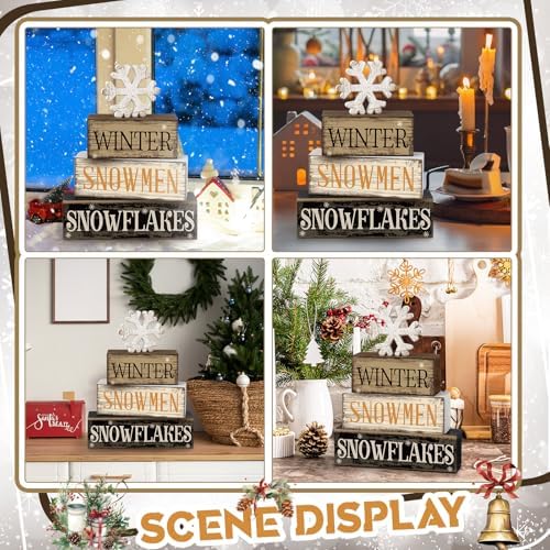 Moucuny 4 Pcs Wooden Block Signs Winter Tiered Tray Decor Farmhouse - Image 5