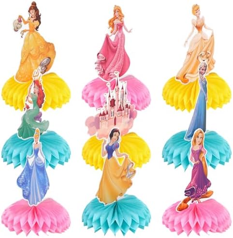 9 PCS Princess Centerpieces for Tables, Princess Birthday Party Decorations, Double-Sided Honeycomb Party Table Topper Decor by inheming