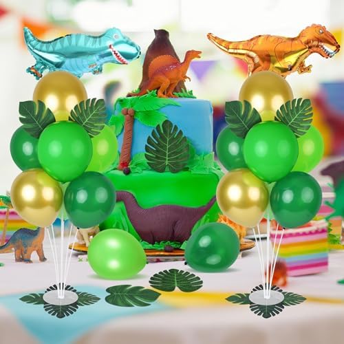 6 Sets Jungle Safari Balloon Stand Kit for Table Gold Green Balloons Dinosaur Party Tables Centerpiece with Palm Leaves for Animal Wild One Birthday Baby Shower St Patricks Day Party Supplies - Image 5