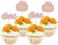 Ephlyn 24Pcs Pumpkin One Cupcake Toppers Glitter Pumpkin Birthday Baby Shower Party Decorations Pumpkin 1st Birthday Cake Decorations Fall 1st Birthday Party Cupcake Picks by Ephlyn