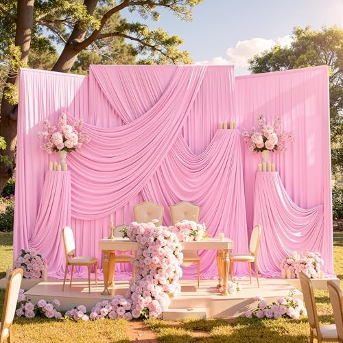 20ftx10ft Wrinkle Free Pink Backdrop Curtain for Parties, 4 Panels Silky Polyester Photo Backdrop Drapes Back Drop Cloth for Wedding Birthday Photography Background Baby Shower Decor by CO-AVE