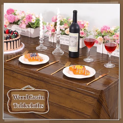 NatNarr 6 Pack Wood Grain Plastic Tablecloths, Rustic Wood Table Covers - Image 3
