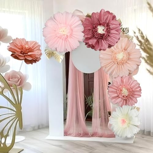 Giegxin 6 Pcs 31.5" 24" Pink Giant Tissue Paper Flower, Boho Pom Pom Decor - Image 2
