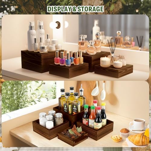 8-Pack Pine Wood Buffet Risers, Multi-Size Nesting Cube Food Display Stands - Image 4
