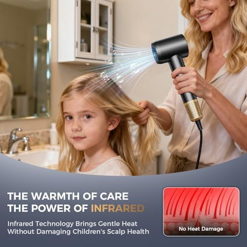 Infrared Hair Dryer, 160000 RPM Low Noise Blow Dryer for Women & Men, Professional Negative Ions Frizz Control & No Heat Damage, Brushless Motor Fast Drying for Home Travel Salon - Image 2