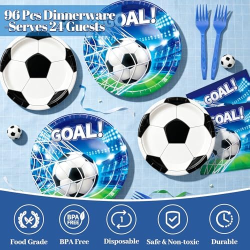 REDWORD Soccer Party Decorations, 96Pcs Soccer Plates and Napkins-Serves 24 with Forks for World Soccer Cup Sports Theme Birthday Party Decorations - Image 3