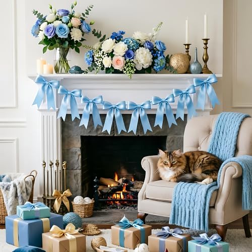 1 String Blue Bow Garland Banner, Pre-Strung Ribbon Bows Decorations for Birthday Party, Baby Girl Shower, Bridal Shower, Bachelorette Party, Girls Room, Wedding Decor, Christmas Tree Decorations - Image 6