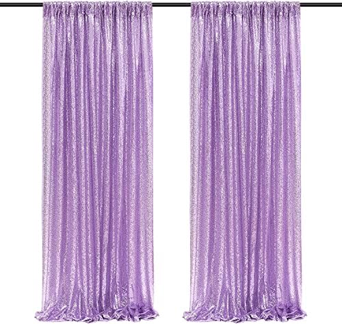 Poise3EHome 2Pcs 2Ft x 8Ft Sequin Backdrop Curtains, Glitter Photography Background, Sequence Xmas Thanksgiving Backdrop (Lavender, 2 pcs-2ftx8ft) by Poise3EHome