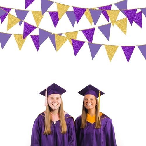 30Ft Purple Gold Party Decoration Pennant Banner Flag Hanging Glitter Paper Triangle Bunting for Birthday Bridal Shower Wedding Shower Bachelorette Engagement Lavender Lilac Violet Party Supplies - Image 7