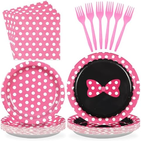 96Pcs Pink Mouse Party Supplies for Kids Sweet Girls Birthday, Serves 24 by Grencian