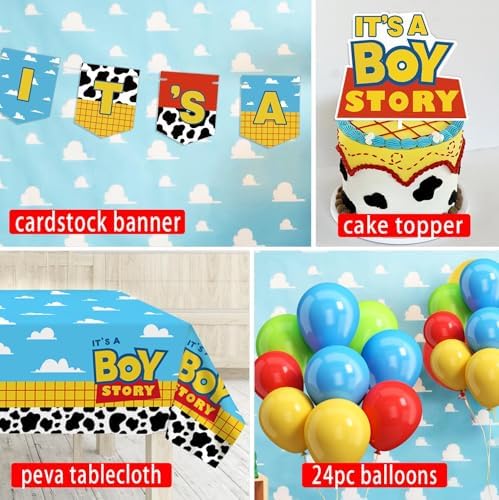 Boy Story Baby Shower Decorations, 25 Guests Includes Cardstock Plates Tableware | Tablecloth | Banner | Balloons | Cake Topper for It’s a Boy Story Baby Shower Themed Party Decorations - Image 5