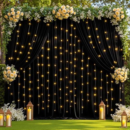 30 x 10ft Black Backdrop Curtains with Lights String for Party - Image 4