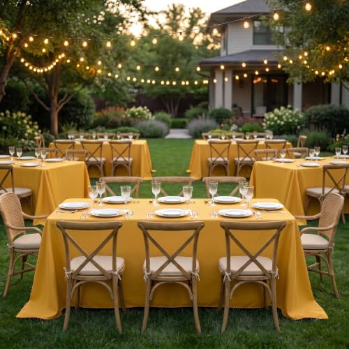 Fitable 6 Pack Gold Tablecloths for Rectangle Tables, 90 x 156 Inch - Image 2