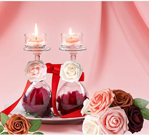 AmyHomie Burgundy Shades Rose 25pcs Real Looking Artificial Flowers w/Stem - Image 6