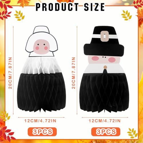 Fourluoo 6 Pcs Fall Pilgrim Honeycomb Centerpiece, Thanksgiving Table Decor - Image 3