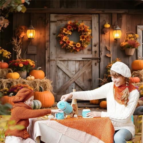 12x10ft Fall Backdrops for Photography Glitter Rustic Wooden Barn Door Fall Photo Backdrop Hay Bales Flowers Pumpkins Autumn Harvest Background Warm Thanksgiving Decorations for Outside - Image 6