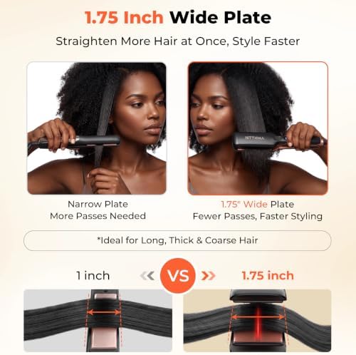 1.75" Wide Ceramic Hair Straightener for Women,Infrared Ionic Flat Iron - Image 2