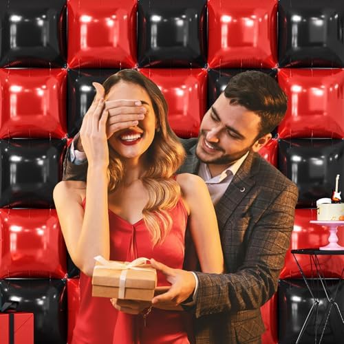 NISOCY 25PCS Red and Black Square Foil Balloons Wall Backdrop - Image 6