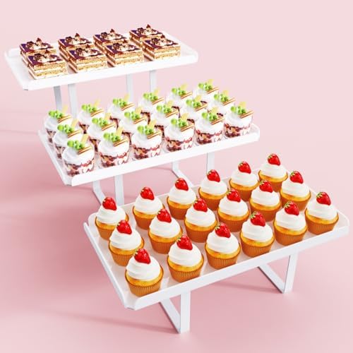 Bakzon 3 Pieces Cupcake Stand Holder, White Acrylic Dessert Table Display Set with Iron Support Legs for Birthday Candy Bar Décor Weddings, Parties Events by BAKZON