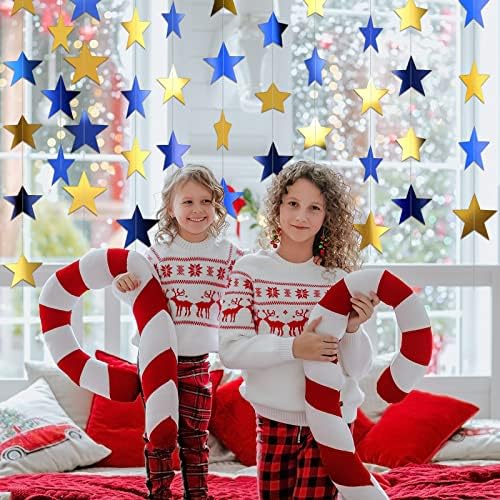 Patelai 130 ft Star Garland Banner Decor,Blue, Gold - Image 5