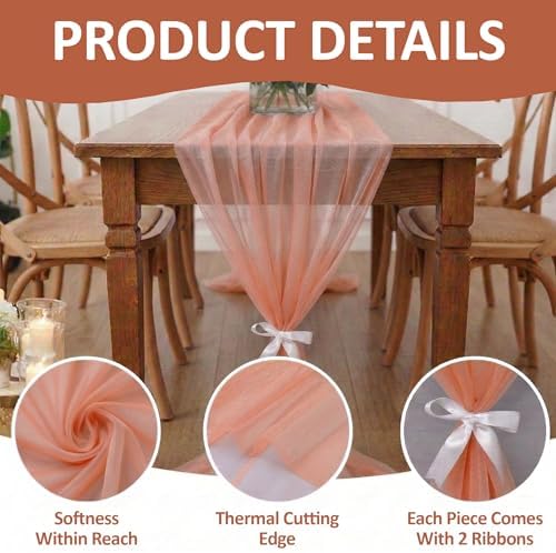 Pack of 25 Chiffon Table Runners 29 x 120 Inch, 10FT Long - Peach - Image 5