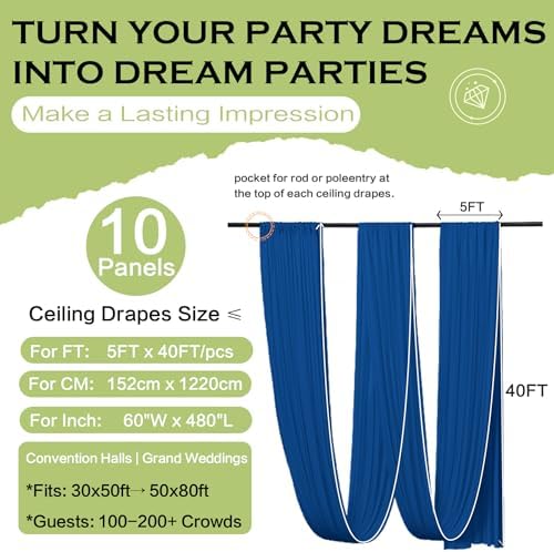 50ftx40ft Royal Blue Ceiling Curtain for Wedding Parties - Image 6