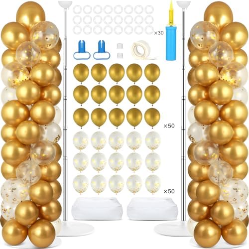 ZOIIWA 2 Sets Balloon Column Stand Kit Balloon Tower with Bases（Gold） by ZOIIWA