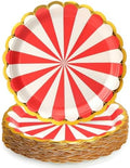 50 Pcs Red Party Paper Plates with Gold Scalloped Edge, Red Disposable 9 inch Scalloped Paper Dessert Plates Party Supplies for Birthday Bridal Shower Picnic, Striped by WelcometoUVTQSSP