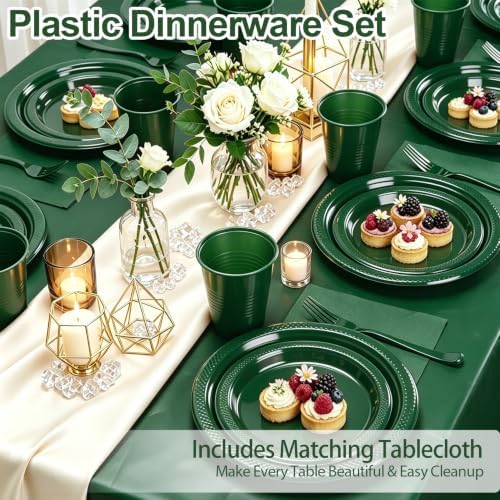 Green Plastic Party Plates 30 Guests Disposable Green Plates&Napkins Set - Image 4