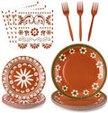 96Pcs Platos De Barro Mexicanos Cielito Lindo Terracotta Clay Party Plates Supplies Tableware Decorations Disposable Paper Plates Napkins Forks for Birthday Wedding Baby Shower, Serves 24 by G1ngtar