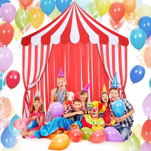 Breling 4 Pcs Carnival Circus Decor Backdrop Tent with Canopy, red White - Image 5