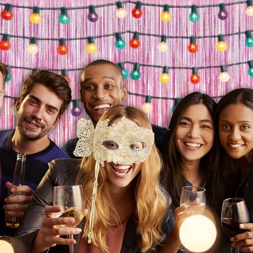 5 Pack 3.28ft x 6.56ft Glitter Pink Tinsel Foil Fringe Curtains, Photo Booth Backdrop Party Decorations for Birthday Wedding Baby Shower Graduation Valentines Day New Years - Image 5